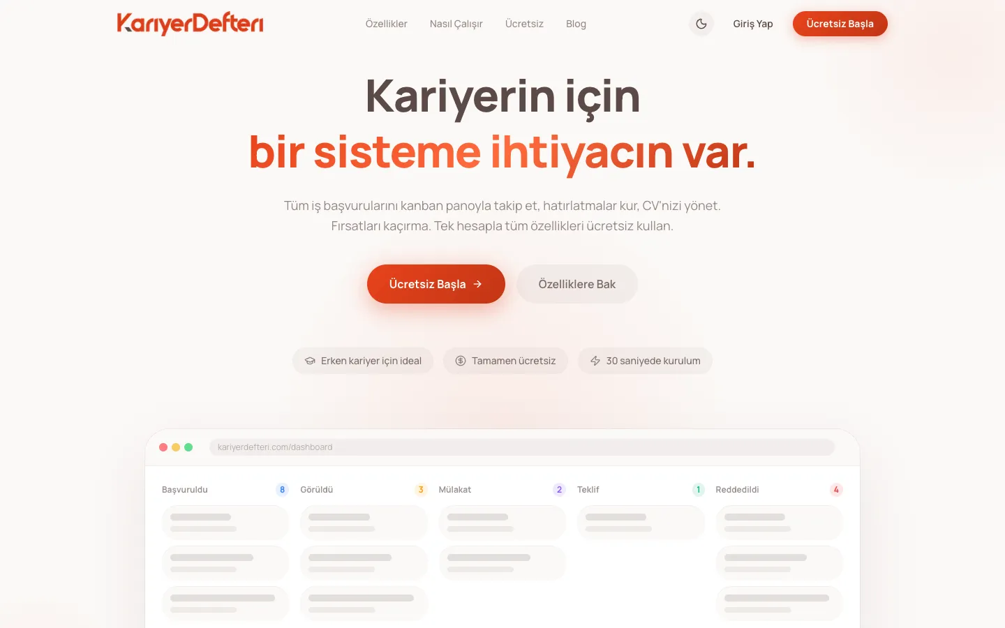 Kariyerdefteri.com ana sayfası